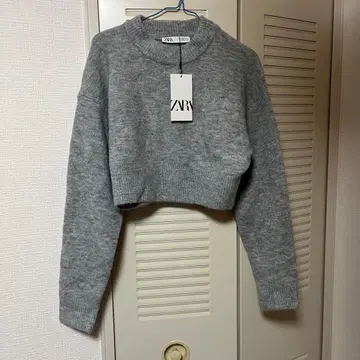 택 포함 새상품 ZARA 자라 풀오버 니트 스웨터 그레이 숏 기장