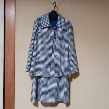 하운드 투스 패턴 자켓 스커트 세트