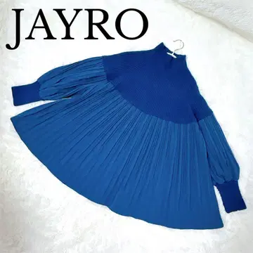 JAYRO 루즈핏 풀오버 도킹 파랑 하이넥 플리츠 니트