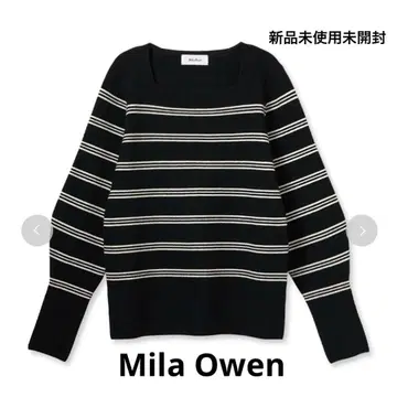 Mila Owen 스트라이프 니트 스웨터 긴팔 블랙/화이트