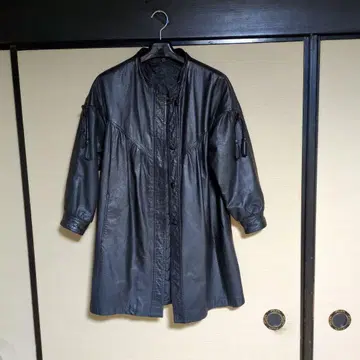 블랙 가죽 롱 코트