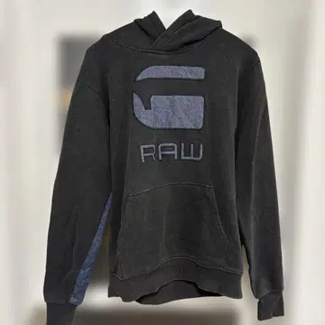 G-RAW 블랙 후드티 후드 부착
