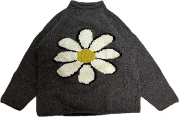 80s 90s 에콰도르 니트 그레이 플라워 꽃 두께감 있음