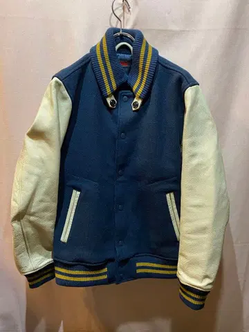 Beams 소매 가죽 바시티 자켓