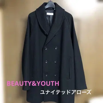 BEAUTY & YOUTH 더블 브레스트 피 코트 블랙