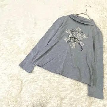 심플 라이프 긴팔 티셔츠 토끼 자수 면 보틀넥 일본제 캐주얼