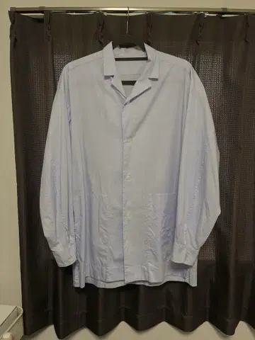 블루 오픈 카라 긴팔 셔츠