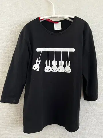 CUNE 토끼 프린트 긴팔 T셔츠 블랙
