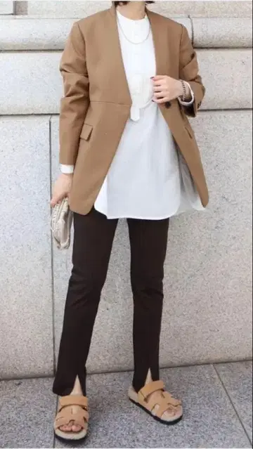 마차트 machatt 밑단 슬릿 파기스 브라운 브라운 레깅스 팬츠