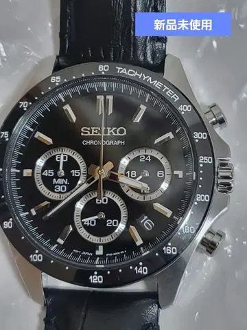 새상품 SEIKO 크로노그래프 남성용 손목시계 10기압 방수 가죽 밴드