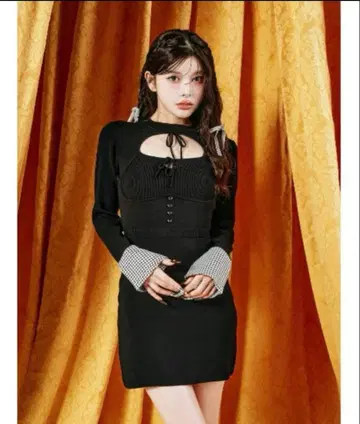 Darich 프론트 오픈 니트 미니 원피스