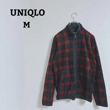 유니클로 화이트 택 마이크로 플리스 자켓 풀 집업 체크 하이넥 M