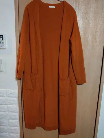 홀가먼트 니트 롱 가디건 롱 가디건 카멜 오렌지