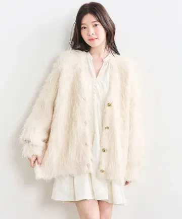 COCODEAL [ 오카자키 사에 씨 콜라보 ] 롱 샤기 가디건