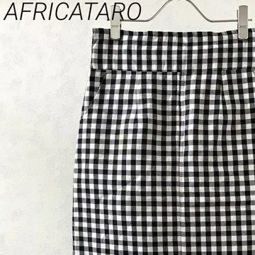 AFRICATARO 롱 오버롤 스커트 체크 무늬 포켓 슬릿