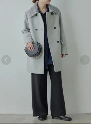 [ HERITANOVUM ] 니트 칼라 더블 체스트 코트 그레이