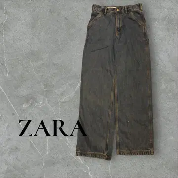 ZARA 블루 데님 페인터 와이드 팬츠