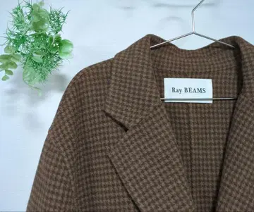 새상품급 Ray BEAMS 브라운 롱 코트 체스터 체크 코트