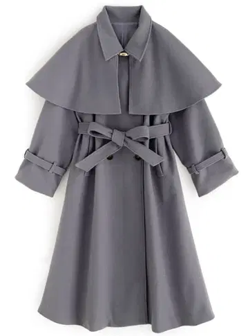 리본 벨트 케이프 포함 롱 코트[kz379]