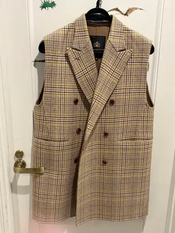 [ 미사용급 ] 드로어 베스트 베스트 더블 버튼 캐시미어 울 체크