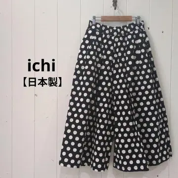 이치 ichi 린넨 혼방 박스턱 와이드 팬츠 도트 블랙