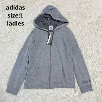 adidas 아디다스 풀 집업 후드티 로고 여성용 그레이 L