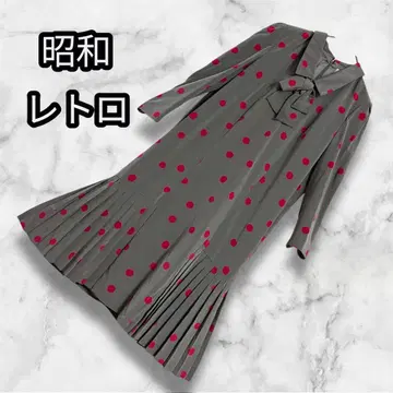 [ 레어 ] 빈티지 쇼와 레트로 도트 도트 긴팔 원피스 광택