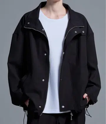 [Loose] 드레이프 모드 하이넥 스탠드 모즈 블루종