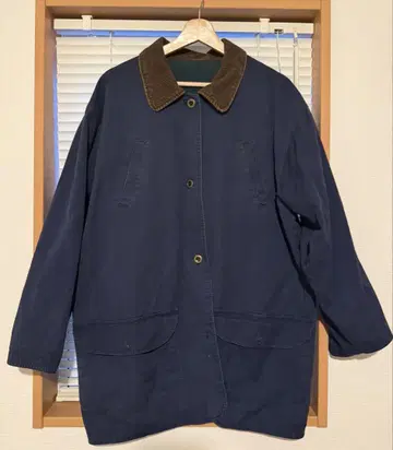 [ 빈티지 레어 ] 네이비 코듀로이 카라 부착 코트