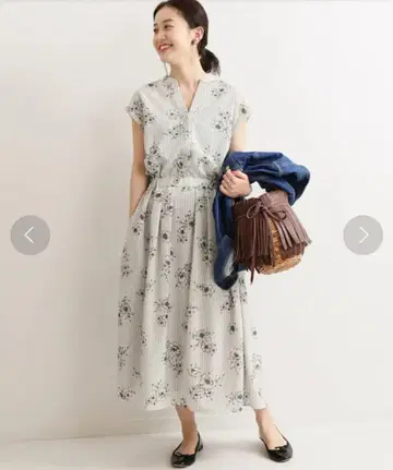 꽃무늬 스트라이프 반팔 롱 셔츠 원피스