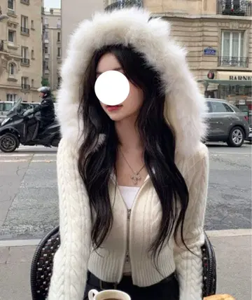 Y2K 에코 퍼 후드 집업 케이블 후드티