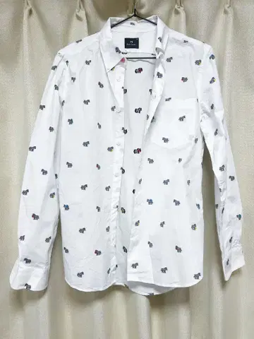 Paul Smith M 제브라 패턴 자수 화이트 긴팔 셔츠