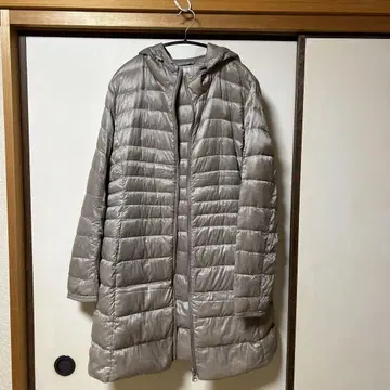 유니클로 다운 롱 코트 후드 여성용 XL 그레이지