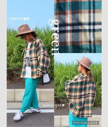 새상품 시마무라 nozomi 체크 셔츠 기모 M 그린