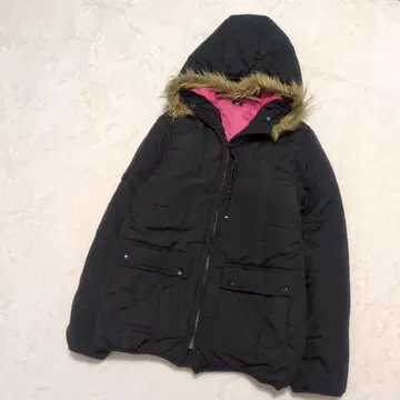 패딩 자켓 M 블랙 후드 퍼 포함 안감 핑크 가을/겨울