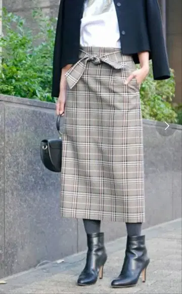 allureville 발렌시아 체크 하이웨스트 리본 스커트