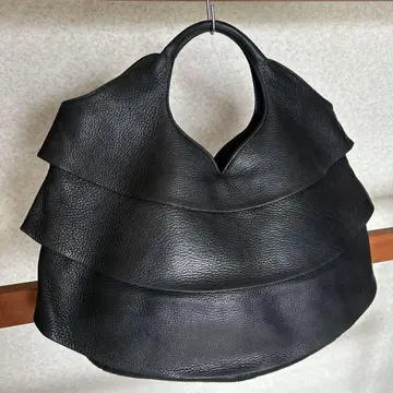 michiamo 미키아모 프릴 핸드백 소프트 천연 가죽 블랙