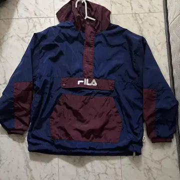 FILA 후드 부착 나일론 자켓 네이비/버건디