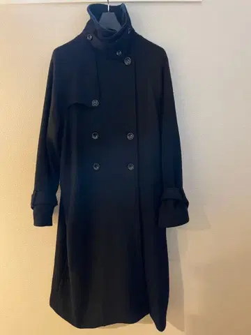 블랙 더블 브레스트 롱 코트