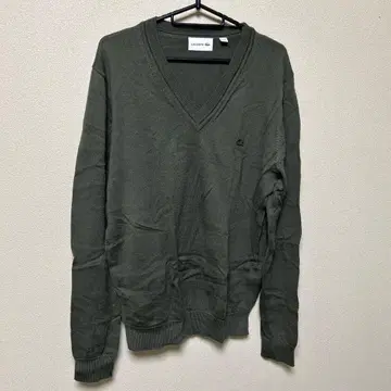 LACOSTE V넥 스웨터 M 올리브 그린