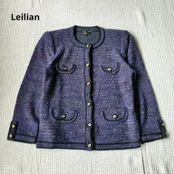 Leilian 믹스 트위드 노카라 자켓 가디건