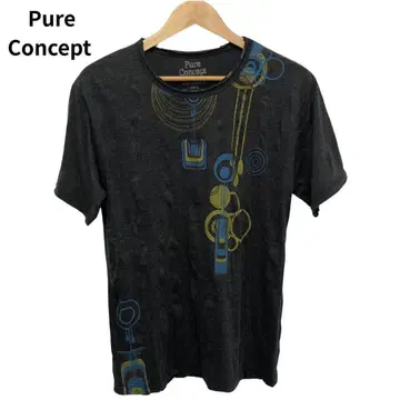 Pure Concept 흑먹색 프린트 티셔츠 컷팅 반팔 M