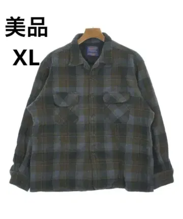 90s 펜들턴 오픈 카라 울 셔츠 보드 셔츠 옴브레 체크 XL 파랑