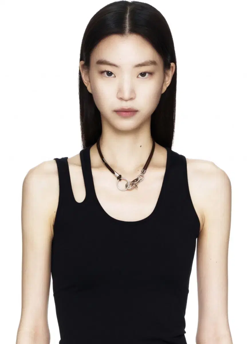 Sage G Sage 3-way leather necklace brown unisex strap o-ring pipe choker leather brown