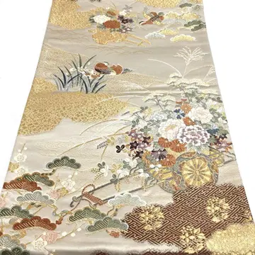 a802 순수 실크 롯츠 후쿠로 오비 금실 당라 직물 기모노