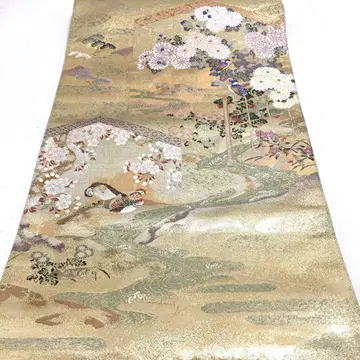 a804 순수 실크 오타이코 무늬 후쿠로 오비 금실 당직 기모노