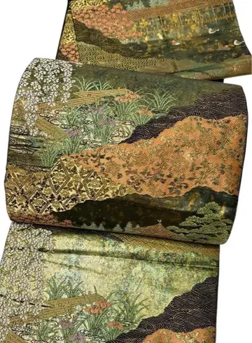 A19 후쿠로 오비 새상품급 일품 금실 [산타니 게시키] 순수 실크