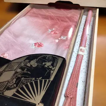 꽃무늬 자수 핑크 오비 장식 천 허리띠 세트