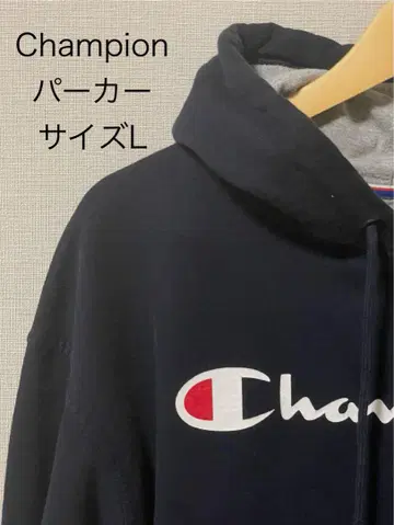 [ Champion ] 챔피온 로고 프린트 네이비 후드티 사이즈 L