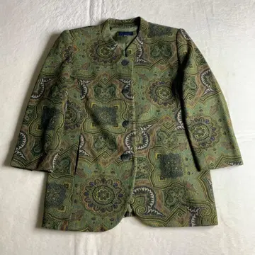[노카라 자켓 탁한 그린 녹색 올 패턴 패턴 무늬 레트로 새상품급 ]
